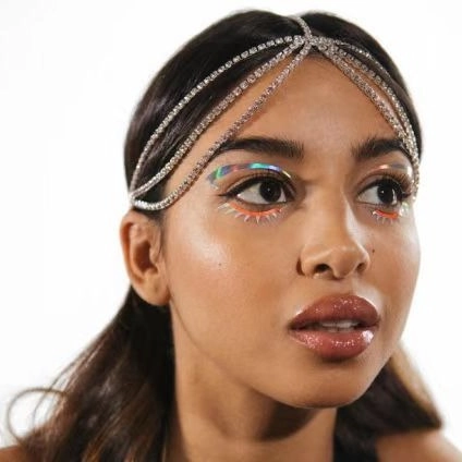 Rhinestone Head Chain Jewelry Multi Layer Forehead Tassel Hair Band Ethnic Bohemian Crystal Headpiece Women Silver Color