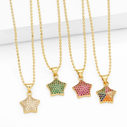 Collana Con Pendente A Stella In Ottone Placcato Oro Per Donna Con Catena A Sfere Delicata In Zirconia Cubica Pavé