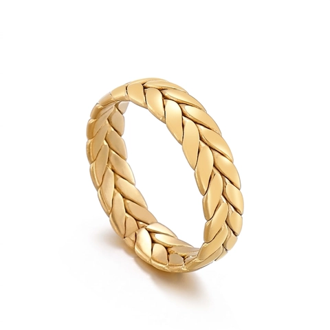 Braided Woven Texture Ring Stainless Steel Wheat Pattern Polished Fashion Trendy Jewelry For Men Women Unisex