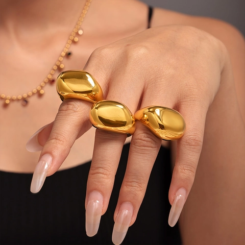 Minimalistischer Edelstahl PVD 18K Vergoldet Breit Unregelmäßig Geometrisch Glatt Ring Für Damen Mode Pendeln Finger Schmuck