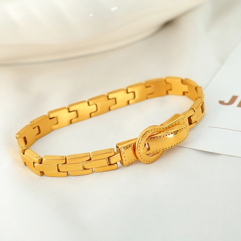 Stainless Steel Watchband Style Belt Buckle Bracelet Gold Magnetic Clasp Retro Fashion Jewelry For Men Women High End Bangle