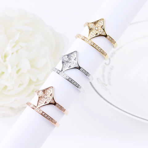 Floral Ring Titanium Steel Zircon Inlaid Double Layer Jewelry For Women Elegant Retro Style Finger Accessory