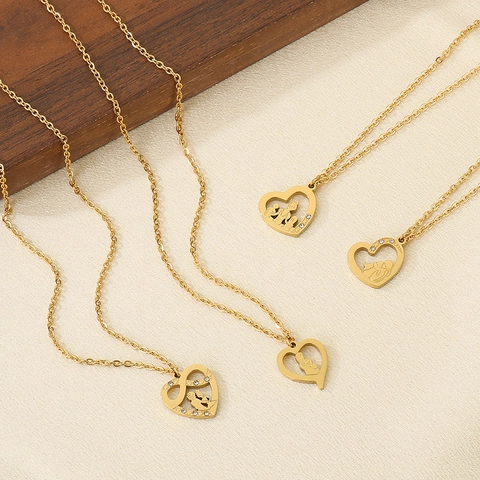 Mothers Day Heart Pendant Necklace 18K Gold Plated Stainless Steel With Rhinestones And Enamel Gift For Women Mom