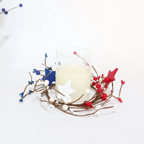 Patriotischer Kerzenring Rot Weiß Blau Holzsterne Schaumbeeren Unabhängigkeitstag Tischdeko Home Party Dekor