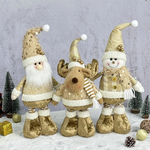 Christmas Standing Plush Gnomes Santa Reindeer Snowman Dolls Long Telescopic Legs Sequin Knit Fabric Holiday Home Decor