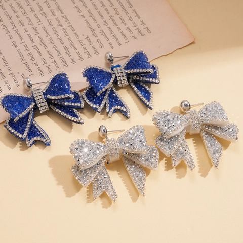 Elegante Schleife Strass Ohrstecker Mit Silberohrstift Legierung Funkelnder Schmuck Für Damen Luxus Geschenk