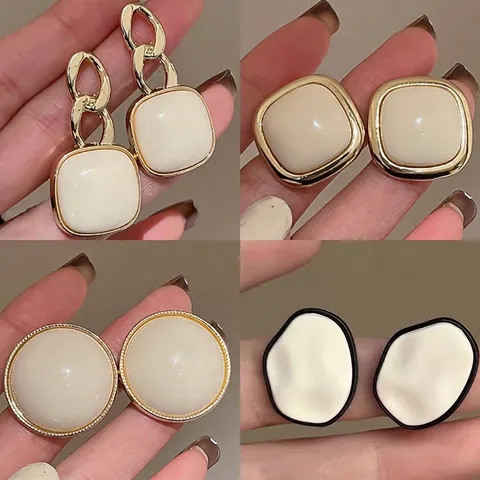 Geometric Stud Earrings Vintage French Style Square Round Twisted Alloy With Silver Earring Post For Women Minimalist