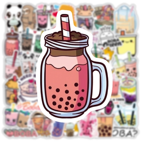 Simpatici Adesivi Cartoon di Tè al Latte Boba PVC Impermeabile Adesivi Graffiti Estetici per Bottiglia d'Acqua Laptop Chitarra Bagaglio