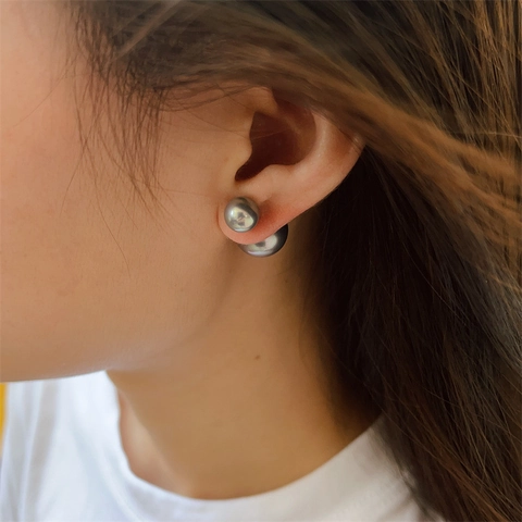Franse Retro Dubbelzijdige KunstparelOorbellen Legering Minimalistisch Elegant Voor Achter Studs Voor Vrouwen Met Koperen Oorbelpost