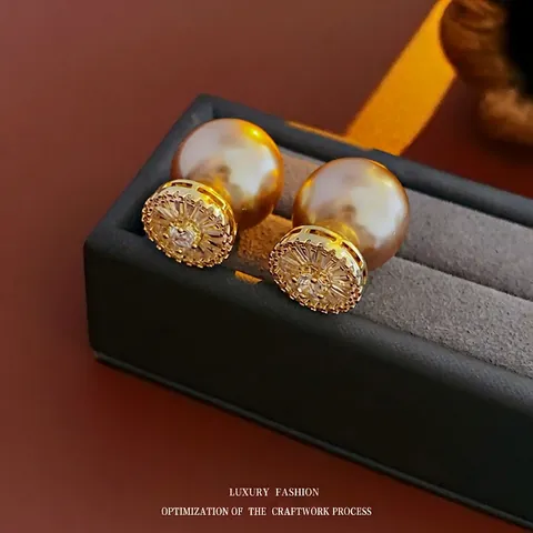 Pendientes De Botón De Flor Vintage Con Circonita Perla Artificial De Imitación Y Poste De Plata Doble Cara Estilo Francés Para Mujeres