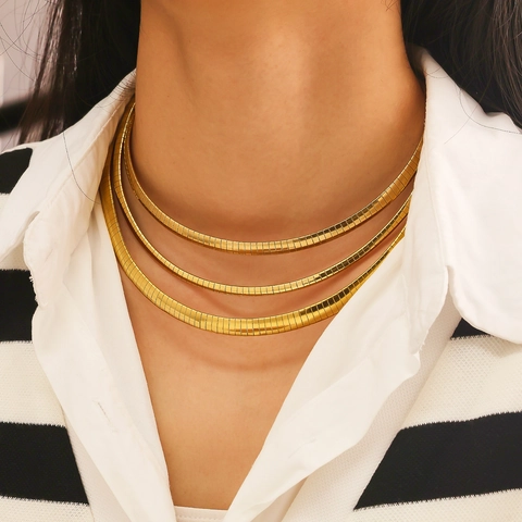 Flat Snake Bone Chain Necklace Stainless Steel 18K Gold Plated Herringbone Minimalist Vintage Jewelry Women Men