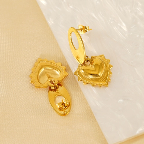 Herz Tropfen Ohrringe 18K Vergoldet Edelstahl Hohl Oval Link Sonnenstrahl Kante Retro Elegant Damen Schmuck