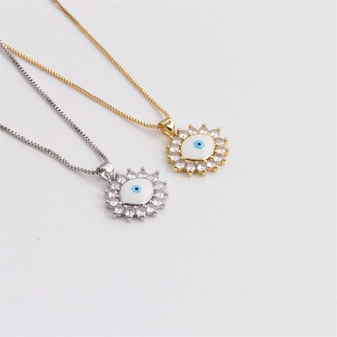 Evil Eye Anhänger Halskette Kupfer Mit Zirkonia Emaille Kreativer Trendiger Schmuck Für Frauen Box Kette