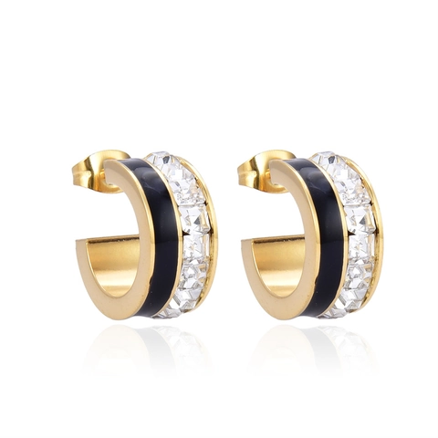Collana E Orecchini A Forma Di C Acciaio Inossidabile Placcato Oro Zirconia Smalto Stile Business Per Donne