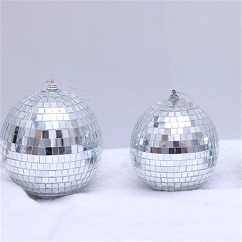 Silver Disco Ball Mirror Ball Hanging Ornament Reflective Glass Foam For Party Wedding Christmas Bar Decor Retro Style