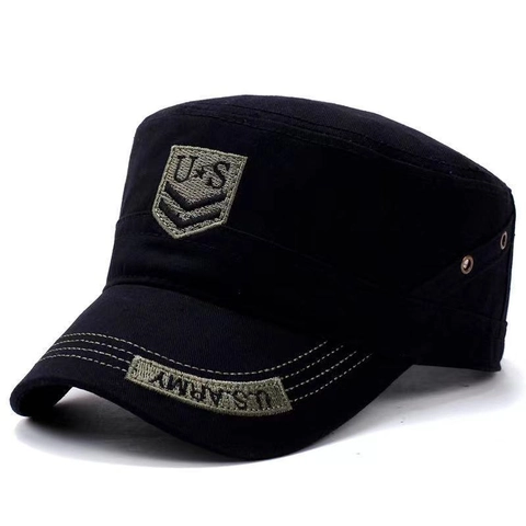Cappello Cadet Uomo Cotone Militare Flat Top Regolabile Protezione Solare Outdoor Ricamo US Army Traspirante