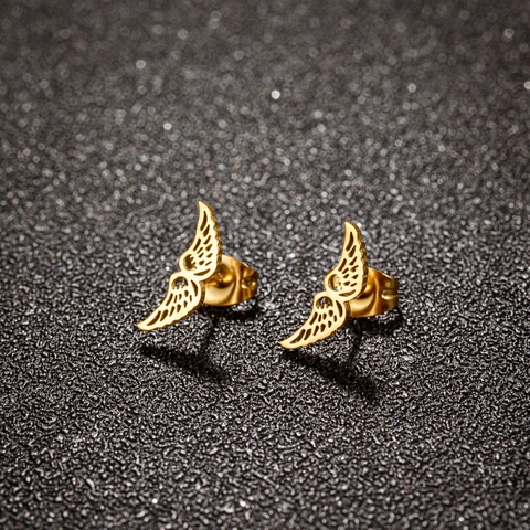 Stainless Steel Mini Stud Earrings Minimalist Geometric Wings Heart Mountain Guitar Music Medical Symbol Women Jewelry