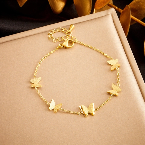 Butterfly Pendant Bracelet Gold Plated Stainless Steel Adjustable Chain Elegant Minimalist Jewelry For Women