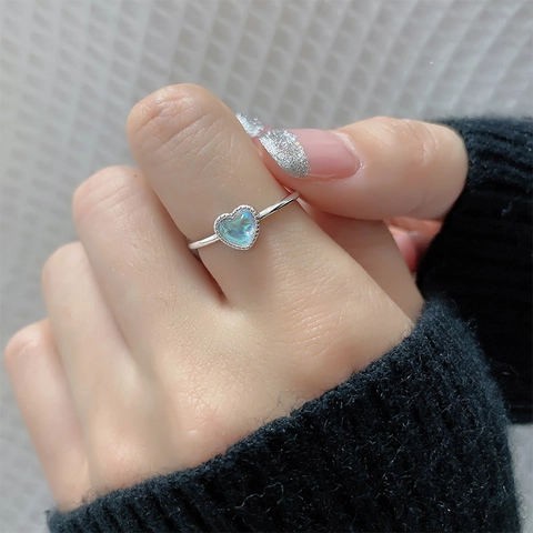 Hart Aurora Maansteen Open Ring Verstelbaar Koperen Metalen Vingerjuwelen Koreaanse Minimalistische Stijl Voor Vrouwen