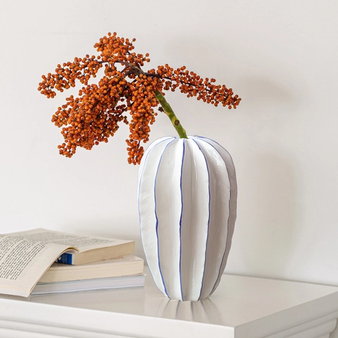 Jarrón De Cerámica Minimalista Moderno Maceta Con Nervaduras De Carambola Adorno De Escritorio Decorativo Para Sala De Estar Oficina Arte Nórdico