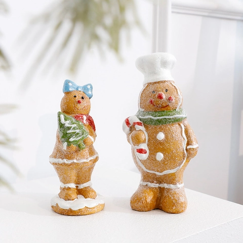 Christmas Gingerbread Man Desktop Ornament Ceramic Hollow Figurines For Holiday Festive Home Tabletop Decor Xmas Gift