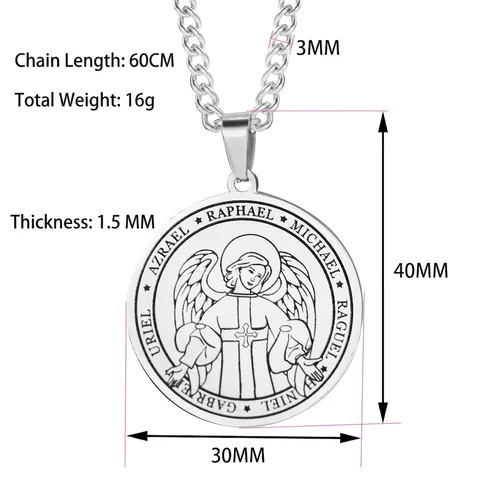 Collana Pendente Sigillo Dei Sette Arcangeli In Acciaio Inossidabile 304 Medaglia Rotonda Religiosa Gioielli Amuleto