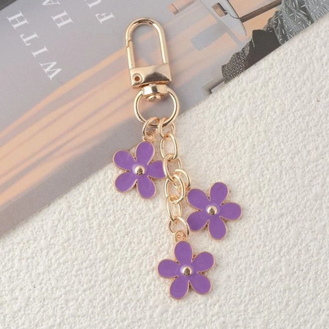 Enamel Flower Keychain Alloy Floral Pendants Gold Plated Bag Charm Car Keyring Sweet Jewelry Gift For Women Girls