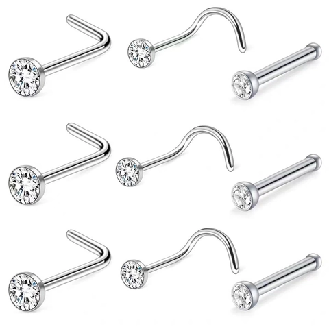 Nasenstecker Aus Edelstahl Mit Rundem Klarem Zirkon Piercing Schmuck L-Form Knochen Schraube Stab Elegant Damen