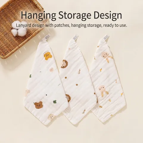 Soft Baby Washcloths Pure Cotton Gauze Absorbent Face Towels For Newborn Infants Cartoon Animal Printed Multiuse