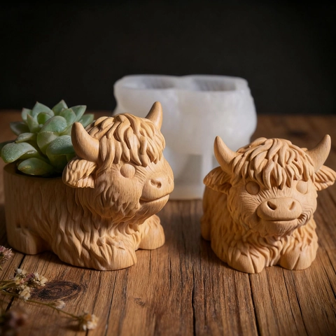 Scottish Highland Cow Silicone Mold 3D Cow Shape For Candle Soap Resin DIY Gypsum Flower Pot Handmade Craft