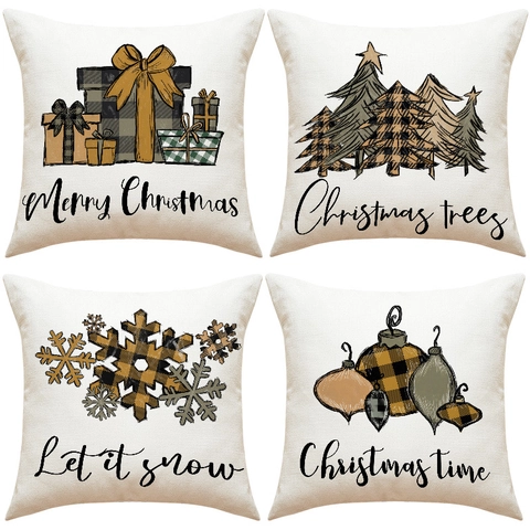 Weihnachts Deko Kissenbezüge Leinen Karomuster Schneeflocke Baum Kissenhülle Heim Sofa Deko Festliches Ornament