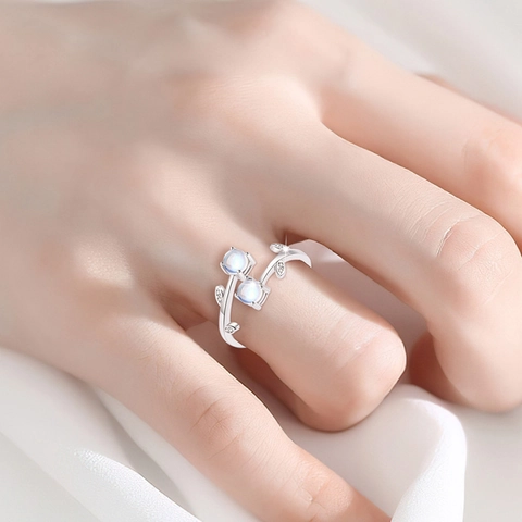 925 Sterlingsilber Blumenranke Offener Ring Für Damen Glasierter Stein Zirkonia Verstellbares Blatt Design Luxus Nischen Ring Schmuck