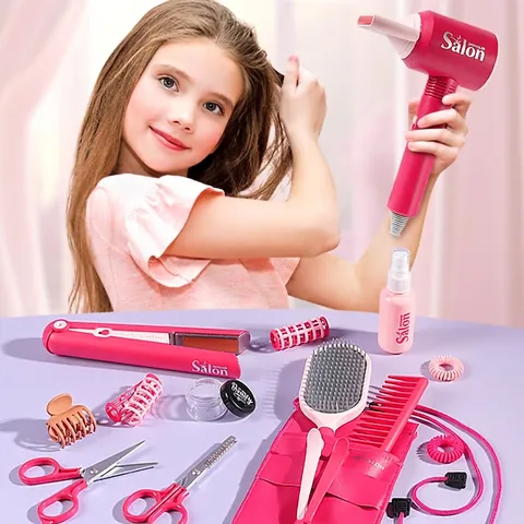 Giocattolo Salone Di Bellezza Per Bambini Plastica Rosa Asciugacapelli Con Suono Luce Gioco Di Ruolo Parrucchiere Kit Regalo