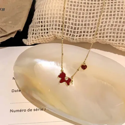 Paard Hanger Ketting Verguld Legering Rood Acetaat Diervorm Klein Hart Detail Elegante Sleutelbeen Ketting Dames