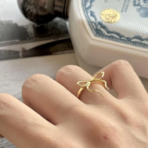 Bow Knot Adjustable Open Ring 925 Sterling Silver Minimalist Elegant Dainty Fashion Jewelry For Women