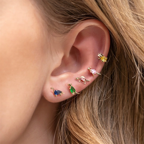 Kleurrijke Zirkonia Oorknopjes Roestvrijstalen Stift Dinosaurus UFO Fruit Kraakbeen Piercing Sieraden Voor Vrouwen Feest Accessoire