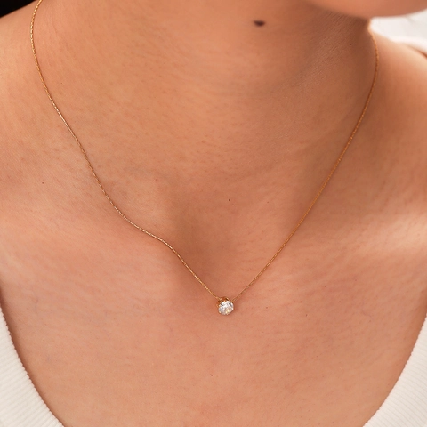 Collar Con Colgante De Circonita Cúbica Redonda Minimalista Acero Inoxidable Chapado En Oro De 18K Para Mujer Estilo Niche