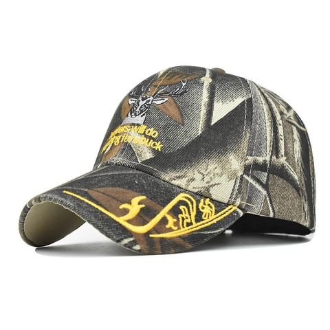 Baseball Cap Washed Cotton Camouflage 3D Embroidery Deer Head Buck Slogan Hunting Hat Adjustable Outdoor For Men Women