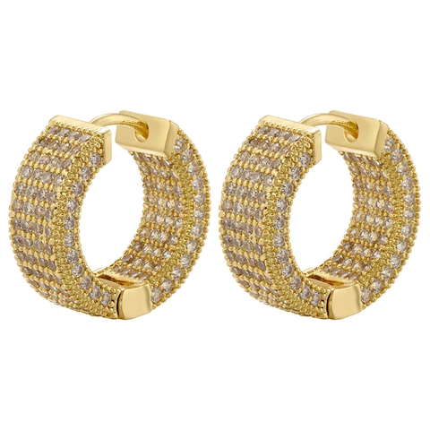 Micro Paved Cubic Zirconia Hoop Oorbellen Messing Ronde Glanzende Luxe Mode Sieraden Voor Vrouwen
