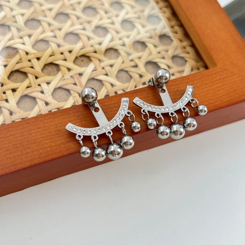 Pendientes De Borla De Acero Inoxidable Con Diamantes De Imitación Y Poste De Acero Inoxidable Barra Curva Arco Para Mujeres