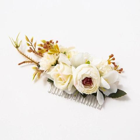 Peigne À Cheveux Fleur Élégant Tissu Floral Métal Mariée Mariage Coiffe Style Forêt Vacances À La Plage Accessoires