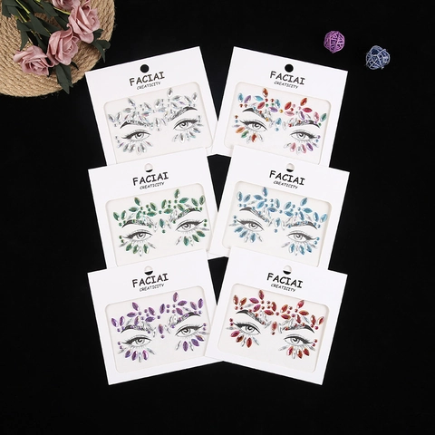 Face Rhinestone Stickers Acrylic Glitter Eye Body Gems Self Adhesive For Festival Party Rave Makeup Decor