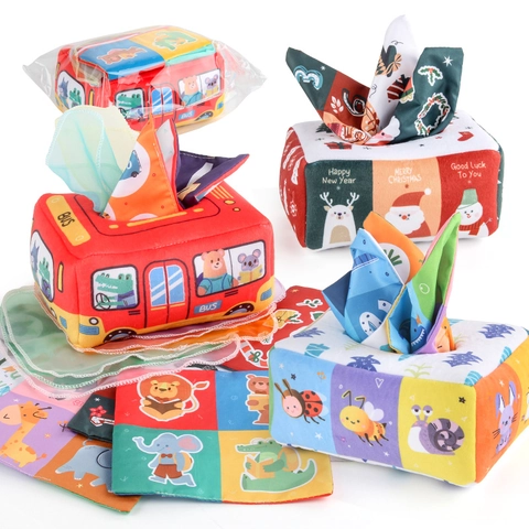 Giocattolo Scatola Di Fazzoletti Per Bambini Montessori Sensoriale Educativo Per Neonati Peluche Antistrappo Carta Frusciante Sciarpe
