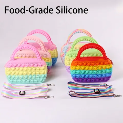 Borsa In Silicone A Forma Di Cuore Push Bubble Giocattolo Sensoriale Per Bambini Borsa A Tracolla Arcobaleno Regalo
