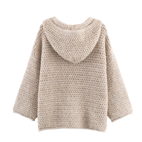 Women Hooded Sweater Chunky Knit Pullover Loose Casual Autumn Winter Solid Color Lazy Style Top