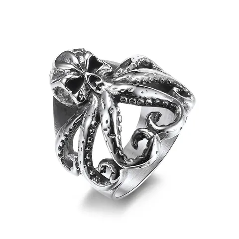 Anillo De Calavera De Pulpo Vintage Acero Inoxidable Desgastado Estilo Gótico Punk Cthulhu Para Hombres