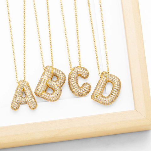 18K Gold Silver Plated Copper Alphabet Initial Pendant Necklace For Women Zirconia Inlaid 26 Letters Chain Fashion Jewelry