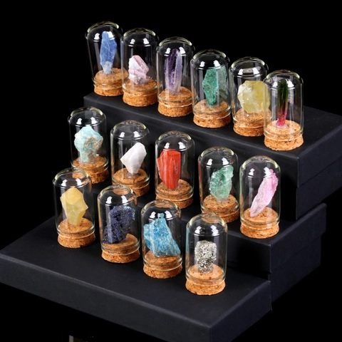 Spécimen Minéral Naturel Pierre De Cristal En Dôme De Verre Avec Base En Liège Décoration Éducative Scientifique Bureau Cadeau