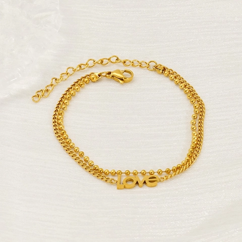 Dubbellaagse Armband 18K Verguld Roestvrij Staal Hamsa Hand Love Letter Bedels Trendy Mode Sieraden Voor Dames