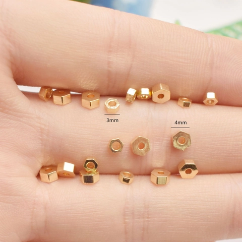 Sechseckige Zwischenperlen Vergoldete Glatte Kupferlose Perlen Für DIY Schmuck Armband Halskette Herstellung